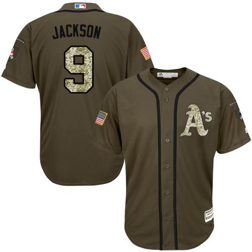 Athletics #9 Reggie Jackson Green Salute to Service Stitched MLB Jersey - Click Image to Close